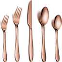 E-far Silverware Set Copper Color Service for 4, 20 Piece Brass Gold Stainless Steel Flatware Cutlery Set, Perfect for Wedding/Party/Restaurant/Hotel, Mirror Polished & Dishwasher Safe