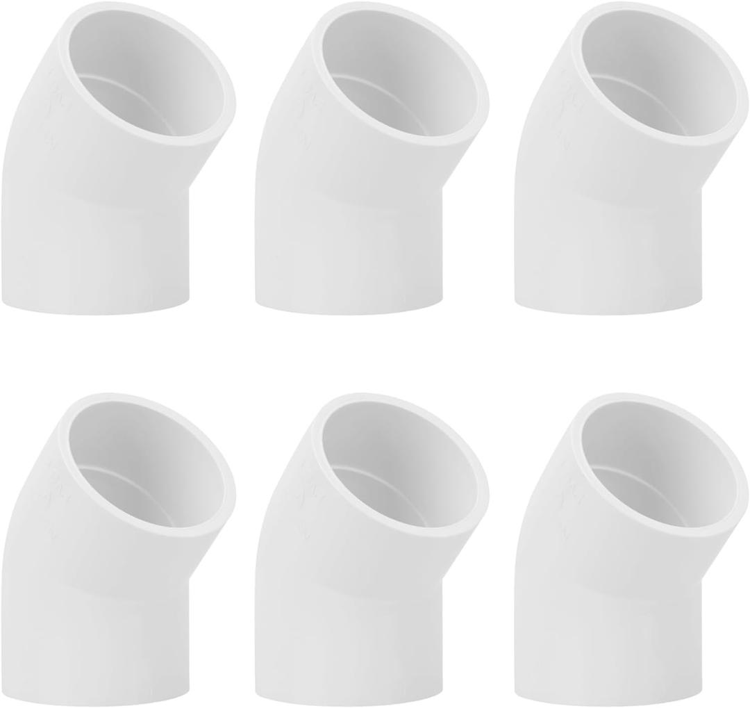 6Pack 1-1/2" 45 Degree PVC Elbow Pipe Fitting Connector (Socket x Socket) Furniture Build Grade SCH40 1.5 Inch 45 Degree Elbow PVC Corner Adapter for Home Sewer Plumbing Water Line