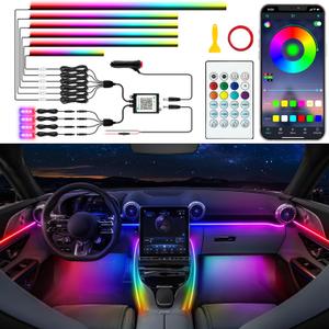 Jushope Car LED Strip Lights, Interior Acrylic LED Lights for Car with Dynamic Rainbow Dream Color Chasing, Ambient Lighting Kits Music Sync (10 in 1(4 * 29.5+43.3+14.5 inches+4 Footwell Lights))
