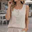 IDEALSANXUN Womens Linen Tank Tops 2026 Spring Summer Crewneck Sleeveless Tops (Beige, L)