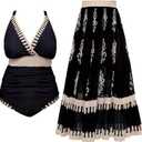 SCOMCHIC Womens Plus Size One Piece Swimsuit Tummy Control Bathing Suit Floral Prints Curvy Mesh Swim Skirt, XXL