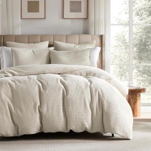 WDCOZY 100% Cotton Luxury Honeycomb Duvet Cover Set King Size with Hidden Zipper, Neutral Beige Waffle Weave Bedding, Textured Soft and Breathable Washed, Linen Like, 3 Pieces, 104x90 inches