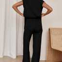 Lviefent Womens 2 Piece Outfits Knit Matching Set Sleeveless Side Slit Pullover Sweater Top Wide Leg Pants Sets (Black-M)