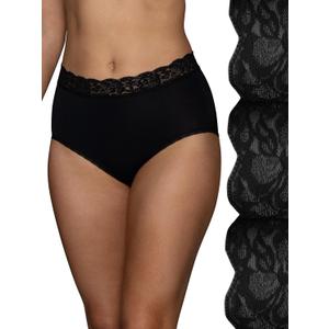 Vanity Fair womens Flattering Lace Panties Underwear, Brief - 3 Pack Black/Black/Black Stripe, Medium US