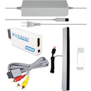 4 in 1 Wii Replacement Cables Set - AC Power Adapter, Wii to HDMI Converter, Wired Motion Sensor Bar and Composite AV Cable