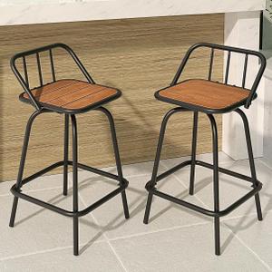 YITAHOME Outdoor Bar Stools Set of 2 Swivel Barstools, 24" Bar Height Outdoor Chairs with Back and Footrest, All-Weather 360 Rotating Patio Bar Stools for Bar, Kitchen Island, Wood