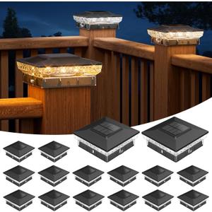 APONUO Solar Post Cap Lights for 4x4 Wood &Vinyl Posts, 3 Light Modes & 800mAh Battery, IP65 Waterproof Rugged Unibody, Solar Outdoor Lights for Fence, Deck & Patio (Black, 16 Pack)