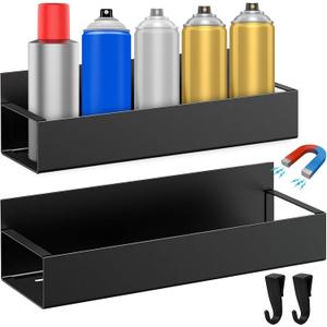 2 Pcs Magnetic Spray Can Holder, Magnet Toolbox Holder, Wall Mounted Spray Bottle Rack, Mechanic Paint Can Organizer, Tool Box Storage Rack for Garage Home Workspace (Black)