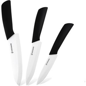 Magiware Classic 3PCS Ceramic Knife Set with Cover, Super Sharp Never Rust Healthy (6" Ceramic Chef Knife, 5" Solution Knife4 "Classic Paring Knife)