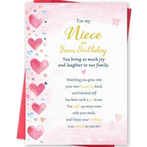 4 x Niece Birthday Card, 5x7 inches