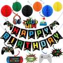 Video Game Birthday Decorations Game Theme Party Decorations Kit Includes Happy Birthday Gaming Banner Hanging Swirls Honeycomb Balls for Gaming Theme Birthdays Party