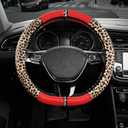 Road Comforts Leopard Steering Wheel Cover for Women, Cute Anti-Slip Microfiber Leather, Fits D Shape Flat Bottom Steering Wheel 14.5-15 Inch - Red