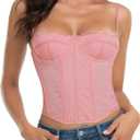 Lace Bustier Corset Tops for Women - Sexy Going Out Party Club Top with Buckle (Pink)