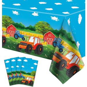 4 Pack Tractor Tablecloth Tractors Party Table Covers Farm Table Cloth Barnyard Theme Plastic Rectangle Tablecloth Tractor Birthday Party Decorations Farm Themed Birthday Supplies 86 x 51 Inch