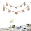 2 Pcs Boho Tassel Garland with Wooden Beads, Daisy Wooden Tassel Garland Decor for Farmhouse Wall Classroom Daisy Birthday Party Banner Baby Shower Decoration
