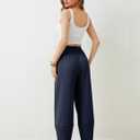 Xiaoxuemeng Womens Baggy Wide Leg Pants Casual Elastic Waisted Palazzo Harem Pants with Pockets (Blue, L)