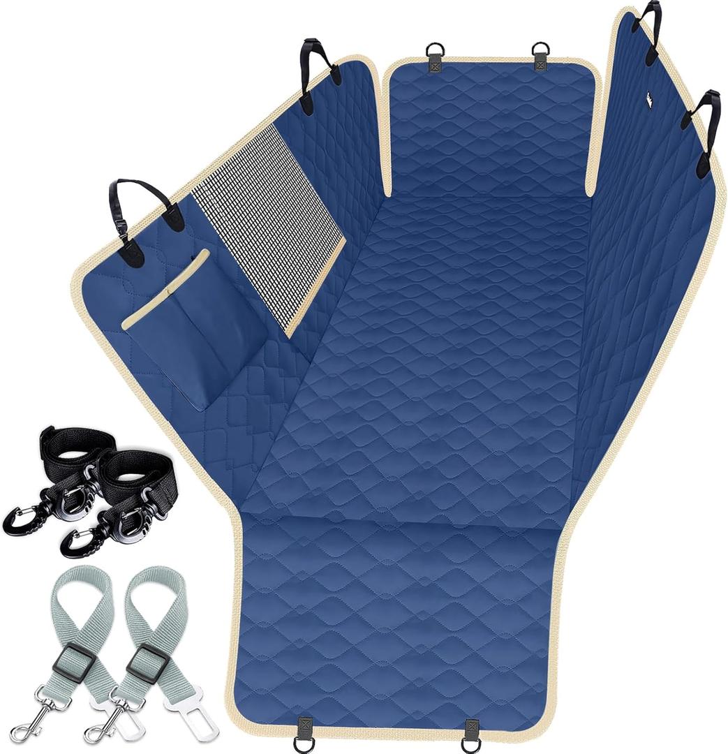 Lassie Dog Car Seat Covers for Back Seat, Waterproof Dog Car Hammock with Mesh Window Durable Scratch Proof Nonslip Pet Car Seat Covers Universal Fit Protector for Cars, Trucks & SUVs (Standard, Navy blue)