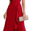 BeryLove Women Formal Party Dresses Flutter Short Sleeve Wedding Guest Cocktail Long Evening Dress, L