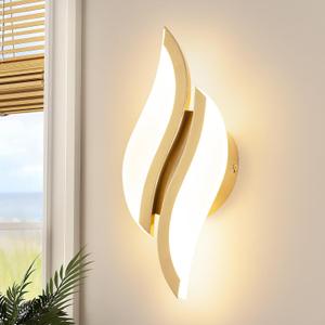 CANEOE Modern LED Wall Sconce 6000K Black Indoor Wall Light Fixtures Acrylic Wall Sconce Lighting for Living Room Bedroom Bedside Bathroom Hallway Stairway Wall Lamp (Gold, 1 Pack, 3000K)