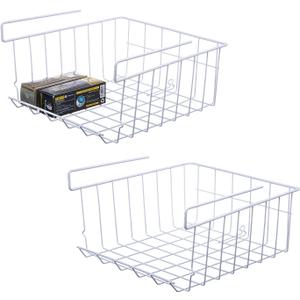 Lonians 2-Pack Under Shelf Hanging Storage Baskets - Metal Wire Rack Organizer for Kitchen, Pantry, Cabinet, Bathroom, Desk - Space Saving Shelf Extender (White, Large)