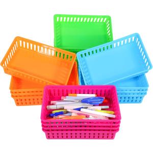 16 Pack Plastic Baskets for Organizing,Classroom Storage Baskets Bins,Small Plastic Basket Pencil Basket,Colorful Storage Trays for Paper, Desk, Shelf, Home Office(9.45" L x 6.5" W x 2.36" H)
