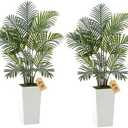 VEVOR Artificial Areca Palms 4 ft, 2 Pack Fake Palm Tropical Plants with White Tall Planter, Faux Floor Silk Plant in Pot, Large Tree for Home Office Living Room Decor House Warming, Indoor Outdoor