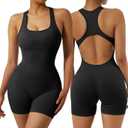 RXRXCOCO Women's Sexy Sleeveless Yoga Jumpsuits Shorts Bodysuit One Piece Deep Scoop Neck Backless Bodycon Jumpsuits (Medium, #003 Black)