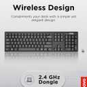 Lenovo 100 Wireless Compact Keyboard Cordless Keyboard for PC & Laptop with Windows Silent Keys Full-Size Layout with Numeric Keypad Plug & Play USB Receiver Portable, Black