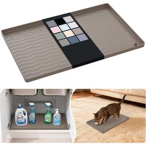 URMONA Waterproof Silicone Under Sink Mat 16'' x 10'' Shelf Liner for Kitchen and Bathroom, Cabinet and Counter Protector, Storage and Organizers, Litter Mat, Pet Cat Puppy Essentials(Beige)