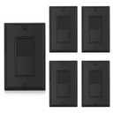 ELEGRP Single Pole Decors Light Switch with Plate 15Amp, 120-277V, Paddle Rocker Switch Replacement, On/Off Wall Switch, Self-Grounding, Residential Grade, w/Wall Plate, UL/CUL (5 Pack Glossy Black)