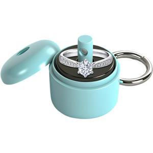 Ring Holder Keychain, Jewelry Organizer & Storage, Portable Waterproof Case with Protective Sponge, Ideal Gym & Travel Accessory (Blue)