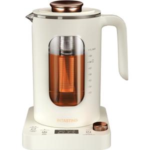 Electric Tea Kettle, INTASTING Glass Electric Kettle with tea Infuser and Precise knob temperature control, 1200W Fast Heating, BPA-Free, Easy to Clean, for Tea and coffee, 1 Liter (Cream White)