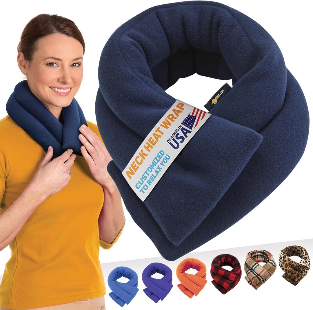 SunnyBay Microwave Heating Pad for Neck and Shoulders, 2.2 lbs 26 inch Long Versatile Microwavable Neck Wrap Warmer or Cool Pack, Hot or Cold Therapy to Relax Sore Muscles (Blue) (Unscented - Navy Blue)