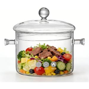 Clear Glass Potpourri Simmer Pot and Cookware for Cooking Stews Hot Beverages Noodles Milk Baby Food Spices, Borosilicate Glass Saucepan Stove Top Boiling Pot and Pan with Lid, Heat Resistance, 1.5L