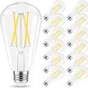 Edison Bulbs 60 watt LED, E26 LED Bulb Non-Dimmable, 4000K Daylight White, ST58 Vintage Light Bulbs, 90+ CRI, E26 Medium Base, Clear Glass, 12 Pack