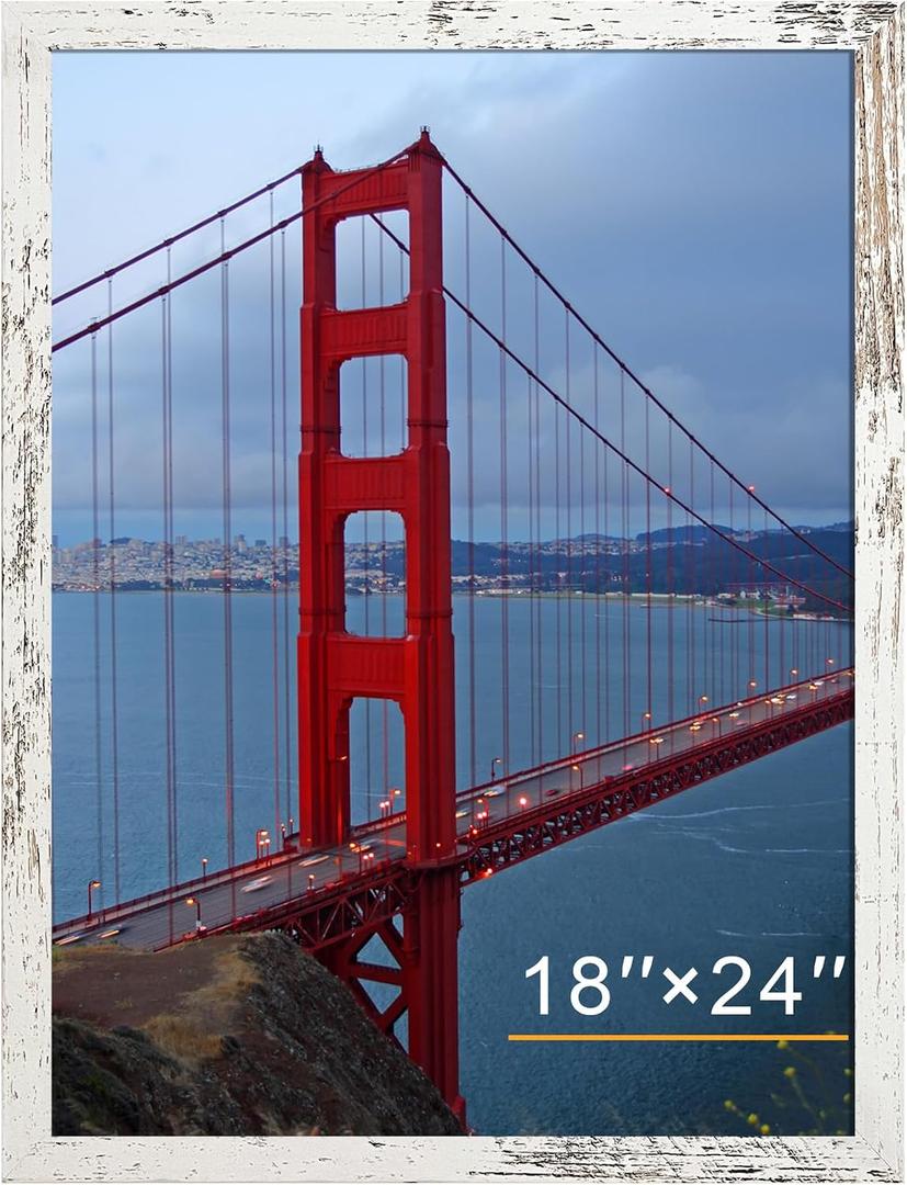 BESCRCL 18x24 Poster Frame for Wall Hanging, Engineered Wood Picture Frames for 18 x 24 Picture, Distressed White, 1 Pack