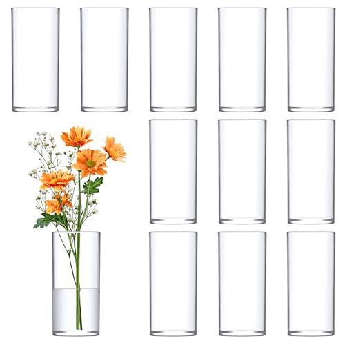 Amazing Abby - Viola Piccolo - Plastic Cylinder Vases (10-Piece Set), Acrylic Flower Vases for Wedding Centerpieces, Home Decorations, Office Ornaments, Shatter-Proof, 6" (H) (Not Glass)