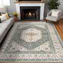 Puino 8x10 Washable Vintage Rug: Oriental Rugs for Living Room Non Slip Backing Stain Resistant Large Indoor Carpet for Bedroom Area Rug Dining Room Decor(Green,8x10FT)