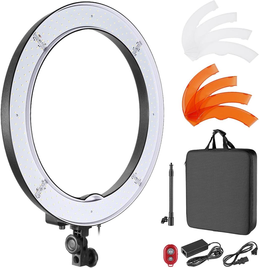 Neewer 18-Inch Ring Light, 55W Dimmable 5500K Light with 240 LEDs Color Filter, Soft Tube and Carrying Bag for YouTube, TikTok, Selfies and Photography, Compatible with Camera and Smartphones