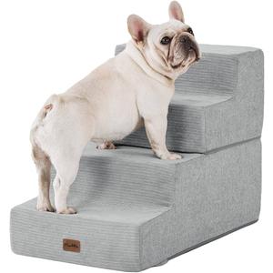 Made4Pets Dog Steps for Bed, Extra Wide Dog Stairs for High Bed Couch Sofa, 35D Foam Pet Steps for Small Dogs and Cats(Up to 40lbs), Non-Slip Bottom Pet Stairs, Light Grey, 4 Steps