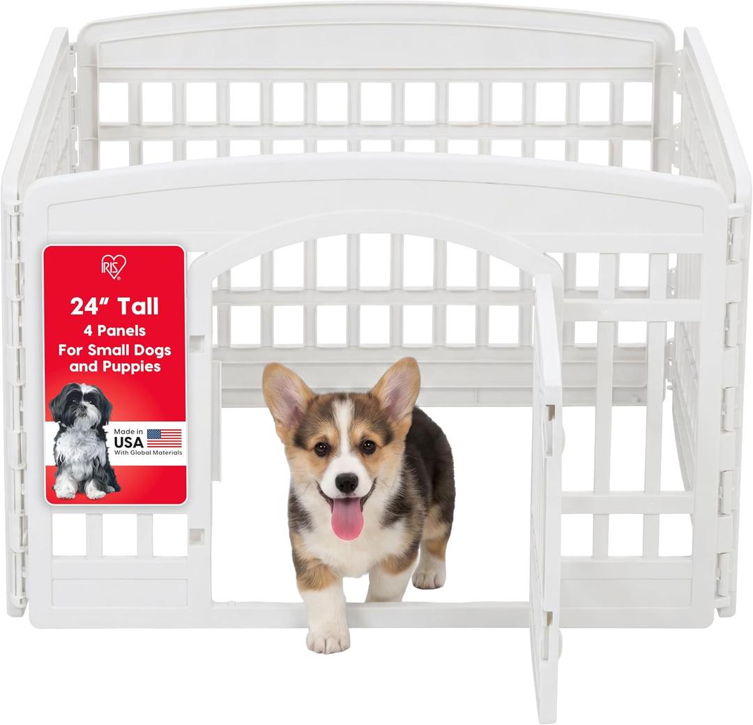 IRIS USA 4-Panel Dog Playpen, Pet Enclosure, White
Puppy Training, Configurable Layout, Multi-Shape Setup, Custom Pen Configuration, Secure Door Latch, Stable Non-Tip Base