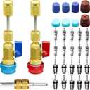 31Pcs R134A Valve Core Quick Remover Installer Tool Set, High Low Pressure AC Valve Core Removal Tool with R134A Valve Core AC Service Port Cap Valve Stem Kit for Refrigerant Air Conditioner System