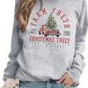 MYHALF Christmas Sweatshirts for Women 2025 Crewneck Christmas Trees Shirts Long Sleeve Xmas Holiday Sweater Tops Lightweight (Gray, XL)