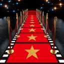 Woanger Plastic Movie Night Runner with Gold Star 30 μm Thickness Runner Rug Red Carpet Decor for Aisle Floor Runway Stage Stair Hallway Movie Theme Birthday Wedding Prom Party (3.3 x 50 Ft,Film)