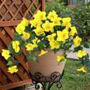 BSMYBO 2Pcs Artificial Hanging Flowers for Outdoors, Fake Outdoor Flowers Faux Petunias Silk Flowers for Outdoor planters UV Resistant for Home Garden Balcony Yard Porch Patio Decor (Yellow)