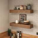 Wall Floating Shelves, Rustic Wood Wall Shelf Handmade (Light Walnut, 24 Inch - 2 Pack)