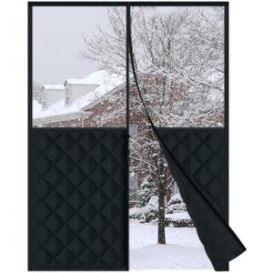 RELIANCER Magnetic Thermal Insulated Door Curtain,Waterproof Oxford Cloth Door Cover w/Clear Window,Fits 34"x78" Doors,Draft Blocker Doorway Blanket,Cotton Fiberfill Doors Curtain for Heat Insulation