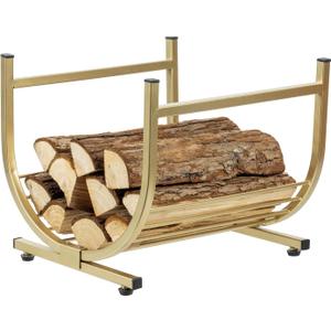 MyGift Modern Firewood Storage Rack with Brass Tone Metal U-Shape Frame, Compact Freestanding Fireplace Fire Starter Kindling Split Log Holder Elevated Wood Caddy