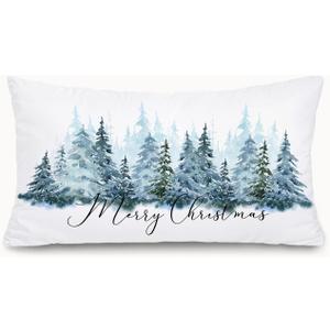 MOFUYU Christmas Winter Pillow Covers 12x20, Rustic Christmas Decor,Winter Nature Xmas Tree Forest Lumbar Pillow Coverss Decorative for Bedroom Living Room Home Sofa Couch