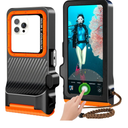 2025 Upgrade Waterproof Phone Case, Diving Snorkeling Swimming Scuba Underwater Touch Screen Photo Video Housing Cover for 17/16/15/14/13/12/11 Pro Max/XS Samsung Galaxy S25/S24/S23/S22 (Black Orange)